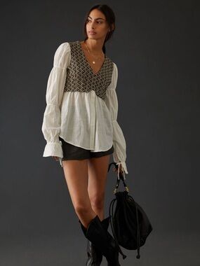 Anthropologie Layered Jacquard Vest and Blouse